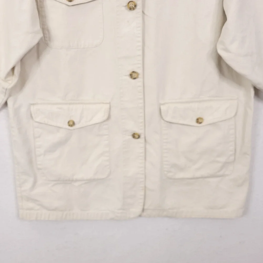 Vintage Eddie Bauer  Barn Chore Jacket Mens Large Ivory Field Travel Safari 90s